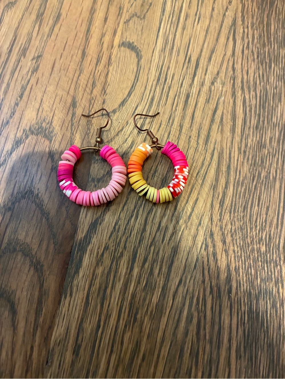 Kids Colorful Pink & Orange Beaded Hoop Earrings